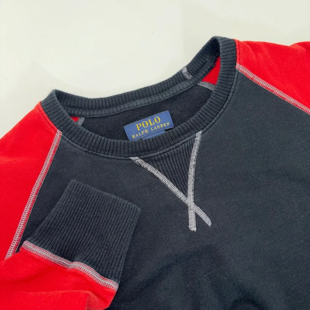 Polo Ralph Lauren Mens XL‎ Sweatshirt Colorblock Red Black Chenille P Patch